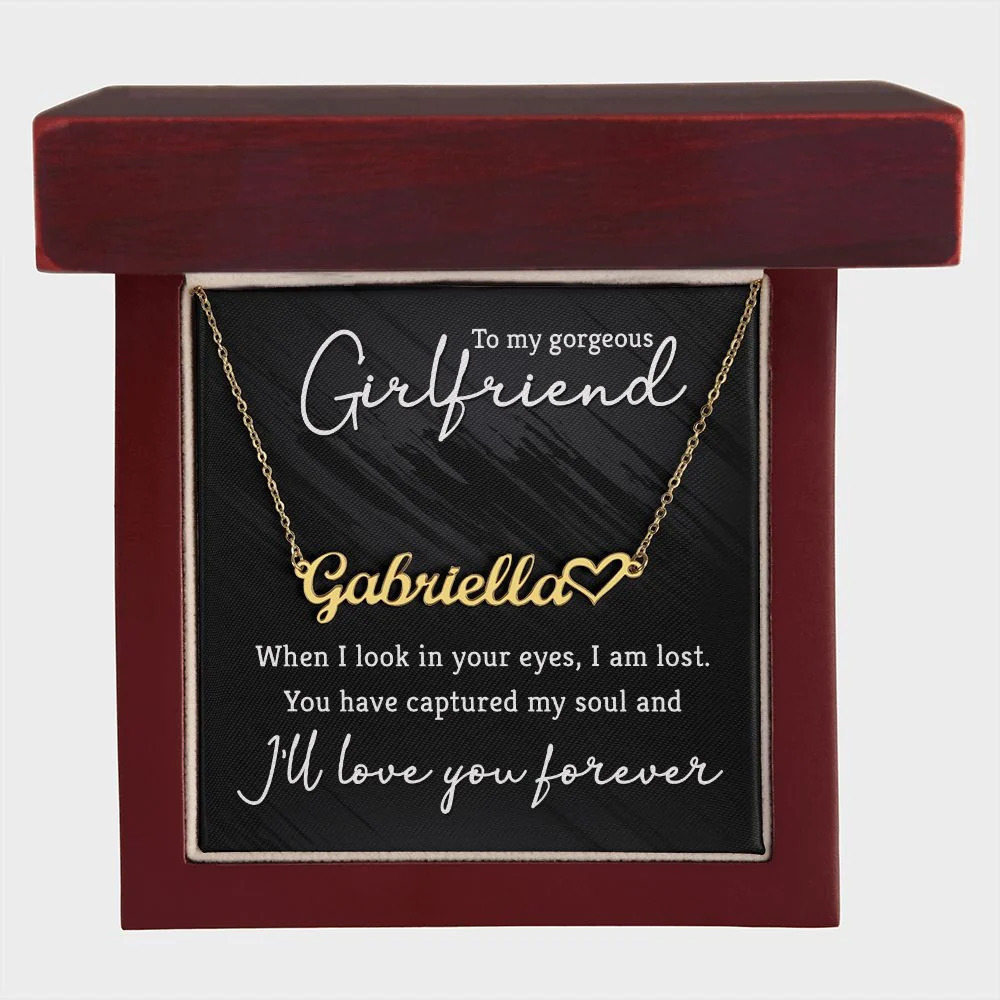 To My Gorgeous Girlfriend Personalized Gold Tone Heart Name Necklace Custom